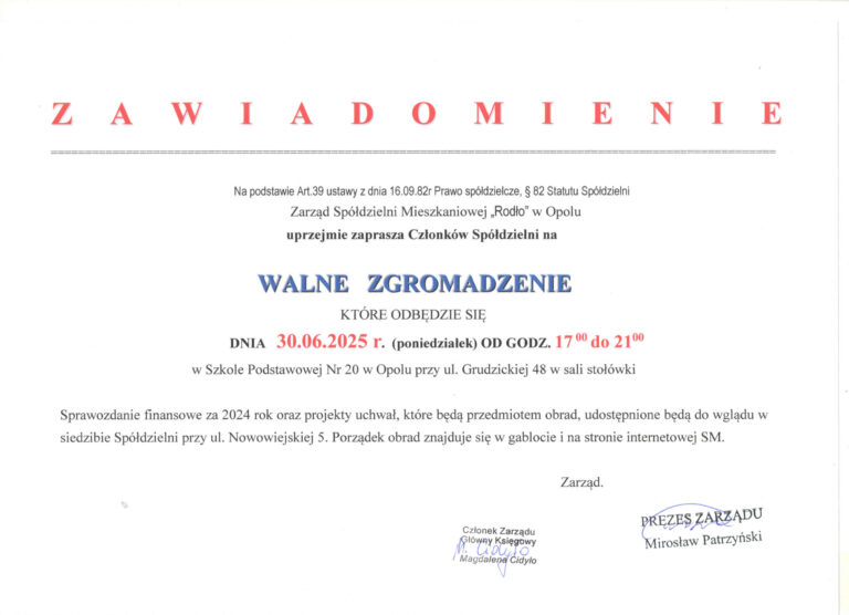 Ogłoszenie – Ważne